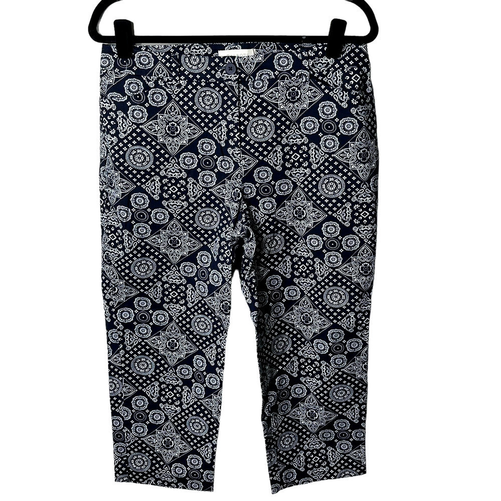 Nwt Talbots Women's Navy & White Medallion Print Cropped Chino Pants 6 Cropped